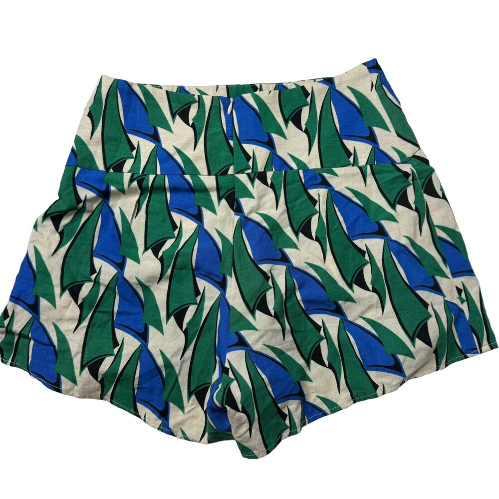 Zara Women XS High waisted linen Blend tan Green back Zip Casual Shorts New - Picture 5 of 6